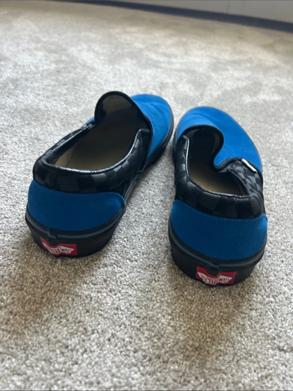 Vans Blue Suede Slip-On with Black Checkerboard Panels  (Men’s)